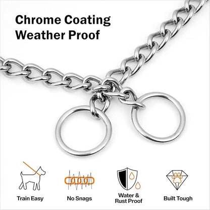 TagME Chain Choke Collar for Dogs, Adjustable Weather Proof Necklace for Large Dogs, Alloy Steel Pet Training Collar