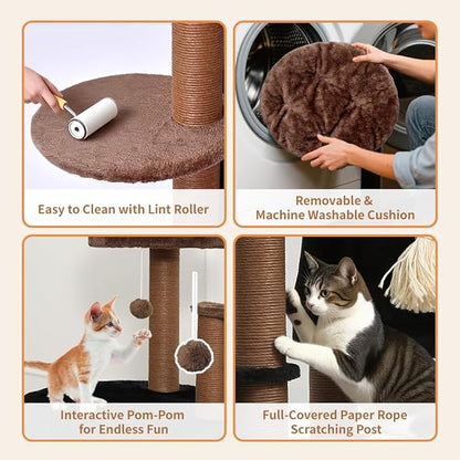 64 in Heavy Duty Cat Tree, Cat Tower for Indoor Large Cats, Multi-Level Cat Furniture with Sisal Scratching Post, Hammock Extra-Large Platform & Condo (Brown)
