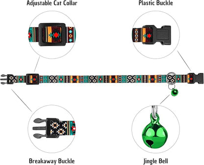 Cat Collar Breakaway 2PCS Adjustable Pattern Tribal Aztec Southwest Safety Pet Collars for Cats Kitten (Aztec + Tribal)