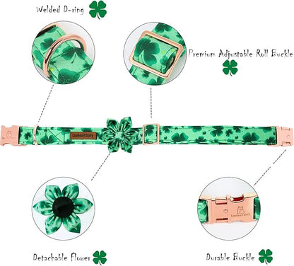 Lionheart Glory St. Patrick's Day Dog Collar, Dog Collar with Flower, Cute Floral Pattern Pet Collars Adjustable Pet Collars for Small Dogs
