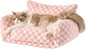 Hollypet Cat Bed Fluffy Plush Mutifuctional Double-Layer Soft Pet Couch Orthopedic Sofa Nest Beds for Small Cats and Dogs, Pink and White (25x20x13 inch)