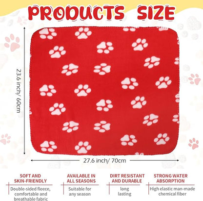 Tatuo 10 Pieces Pet Blankets with Paw Print Dog Cat Fleece Blankets Soft Warm Sleep Mat Pad Bed Cover for Kitten Puppy and Other Small Animals, 24 x 28 Inch(Passionate Color)