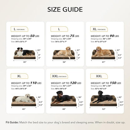 Orthopedic Dog Beds for Extra Large Dogs, Waterproof Egg Crate Foam XL Dog Bed with Sides 48x30Inch, Big Dogs Couch Beds with Removable Washable Cover and Nonskid Bottom, Brown