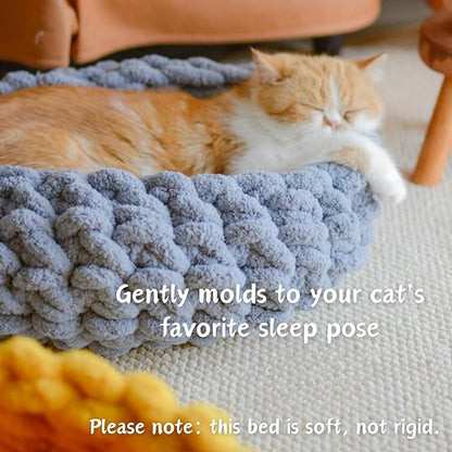 Cat Nest Bed - Premium Self Warming Handwoven Washable Extra Soft Round Cave House for Indoor Kitten & Kitty, Small & Large (Persimmon Yellow,Medium)