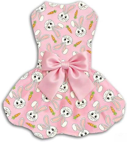 Easter Dog Dress with Pink Bunny Print, Cute Spring Pet Skirt for Small Dogs and Puppies, Soft Comfortable Outfit for Holiday