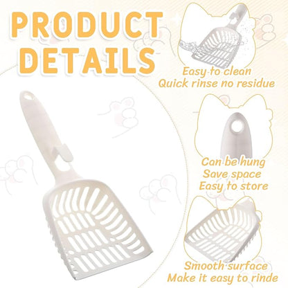 24 Pieces Litter Scoop Bulk for Cats Plastic Pet Kitty Litter Scooper Durable Deep Shovel for Pet Stores Veterinary Clinic, Long Handle White