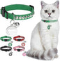 Leather Personalized Breakaway Cat Collar with Studded Bell and Safety Quick Release Buckle - Rivets Studded ID DIY Collars for Boy Girl Cats Kittens, 9" - 11.5" Green