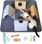 Cat Toys Tunnel for Indoor Cats,4-Way Felt Cat Tunnel Play Mat with Feathers & Bell 6 Pcs Interactive Cats Enrichment Toys Set Foldable Kittens Cave Hideout for Pet Hide & Seek