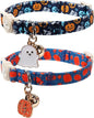 Halloween Cat Collar-2Pack Autumn Pumpkin Kitten Collars-Funny Halloween Ghost Breakaway Kitty Collars-Cute Ghost & Pumpkin Pendants,Fall Cat Collar with Bell, for Girl & Boy Cats