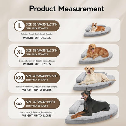 Dog Bed Medium Sized Dogs - Orthopedic Egg-Crate Memory Foam with Removable Washable Cover, Waterproof Pet Bed Couch with Non-Slip Bottom for Large Dog, Grey