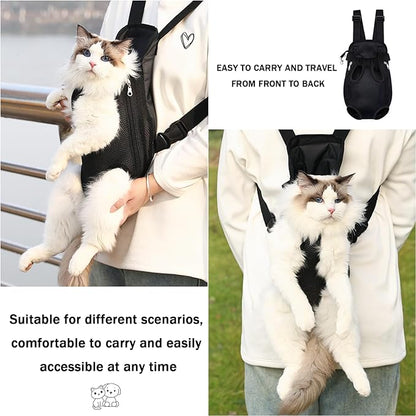 Pet Carrier Backpack, Adjustable Pet Front Carriers for Small Medium Dogs Cats 5-18 Lbs, Legs Out, Dog Cat Carrier Backpack for Hiking,Camping,Traveling,Cycling (Black,Large（Fit:10-18lb）)