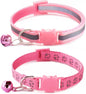 Pink Cat Collars with Bells, [2 Pack] Break Away Cat Collar with Bells, Reflective Kitten Collar Breakaway for Boy Pet Cats Kitty