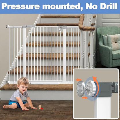 60.2"-65.7" Baby Gates Extra Wide, 40.5" Tall Dog Gate Indoor, Walk Through Pet Gates for Doorways Kitchen No Drilling Auto Close Pressure Mounted Safety Child Toddler Gate, White