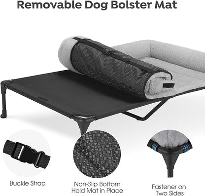 Veehoo Orthopedic Elevated Dog Bed with Fluffy Plush Bolster Cushion, Indoor Raised Dog Beds for Large Dogs, Soft Pet Sofa Cot with Removable Washable Mat, No-Slip Feet, 59 x 37 inches, Grey
