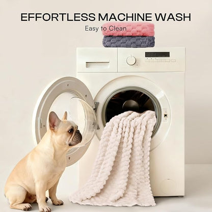 Luciphia Soft 300GSM Fleece Pet Blanket for Small Medium Large Dogs Washable 3D Textured Flannel Cat Puppy Decorative Furniture Protector Throw Durable White, XL(57''x40'')