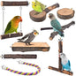 Bird Perches, 8pcs Natural Wood Parrot Perch Stand Chewing Toys Cage Accessories Hanging Multi-Branch Perch Platform Swing Toy Rope Perches for Small and Medium Parakeet, Conures, Budgies