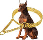 Gold 18K Gold Dog Chain Collar - Stainless Steel, Adjustable, Chew Proof, Cuban Link, Double Row, Walking Collar for Large, Small, Medium Dogs