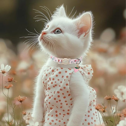2 Pack Strawberry Cat Collars - Cute Girly Pink Breakaway Cat Collar with Bell & Matching Pendant, Adjustable Spring Summer Sweet Garden Kitten Collars for Girl Cats