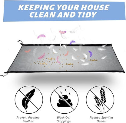 Bird Cage Netting Seed Catcher Adjustable Bird Cage Skirt Seed Catcher Large Soft Breathable Mesh Catchers for Indoor Round Square Cages (Circumference 80 inch to 118 inch)