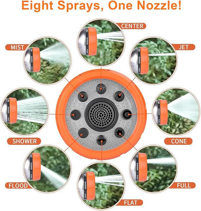 Garden Hose Nozzle, 8 Spray Patterns Dog Wash with Soap Dispenser, Pressure Hand Sprayer with Flow Control for Watering Plants & Lawns, with Pet bathing tools and car washing gloves