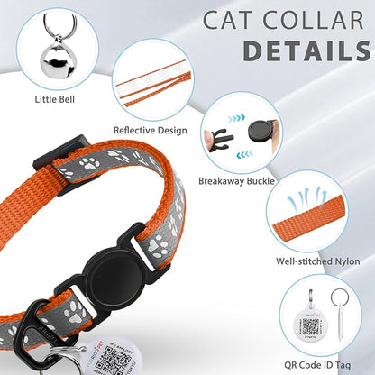 Cat Collar Breakaway with QR Code Name Tag, Reflective Kitten Collars with Bell, Cat ID Tag Personalized, Ultra-Durable, Adjustable, Quick Release, Fits Most Girl Boy Small Large Cats (8''-13.3'')