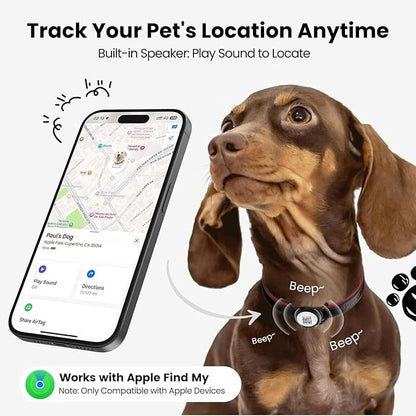 Smart Pet Tracker for Collar - Dog Trackers Location for Pet with Holder, No Monthly Fee, Real-Time Tracking, iOS Only, Emergency Contact, Long-Lasting, Anti-Lost Tracker for Cats, Bag Straps, Black