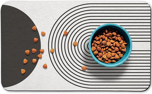 Dog Food Mats for Floors Waterproof, Cat Water Bowl Mats Pet Feeding Absorbent Mat Placemats for Food and Water Black Bohemia 16 * 24 inch