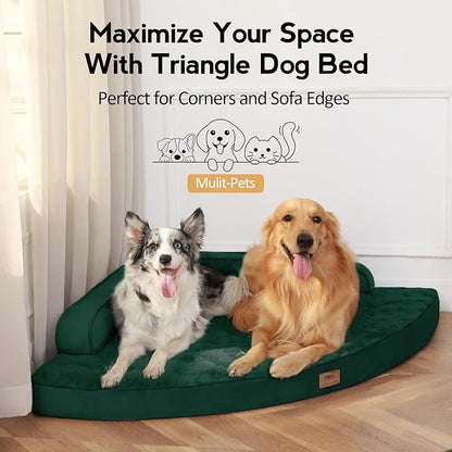 Large Dog Bed - XL Orthopedic Egg-Crate Memory Foam Dog Beds with Removable Washable Cover, Waterproof Pet Beds with Non-Slip Bottom, Dark Green