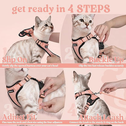 rabbitgoo Cat Harness and Leash for Walking, Escape Proof Soft Adjustable Vest Harnesses for Cats, Easy Control Breathable Reflective Strips Jacket, Light Salmon Pink, XS