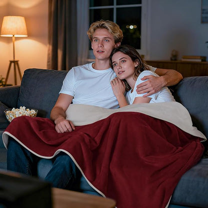LOOBANI Waterproof Blanket for Bed: Reversible Soft Flannel Twin Bed Blanket 60" x 80", Leakproof Throw Spill-Proof Dog Pet Blanket for Couch, Sofa Protect, Movie Time, Camping, Travel, Red