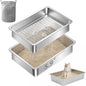Teheao Stainless Steel Sifting Cat Litter Box for Clumping Litter, Kitty Large Metal Sifter Tray Pan with Cat Litter Bag, Low Dust, Odor Control, Easy Cleaning (15.7"*11.8"*5.9")
