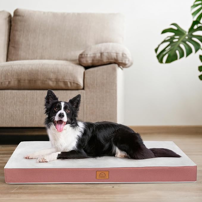 Sunheir Orthopedic Dog Beds for Small Dogs, Waterproof Puppy Bed with Removable Washable Cover, Non-Slip Bottom and Egg-Crate Foam, (Pink, 24.0" L x 16.0" W x 3.0" Th)