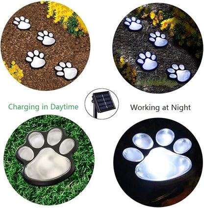 Elnsivo Paw Print Solar Outdoor Lights, Solar Lights Outdoor Waterproof Dog Paw Light (Set of 4), Cat Puppy Animal Garden Light Path Lamp Walkway Lighting for Patio,Yard, Any Pet Lover (White paw)