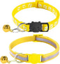 2 Pack Breakaway Cat Collars with Bells, Reflective Design and Claw Print Design, Safety Buckle Kitten Collars Adjustable from 7.5 to 12.5 Inches (Yellow)