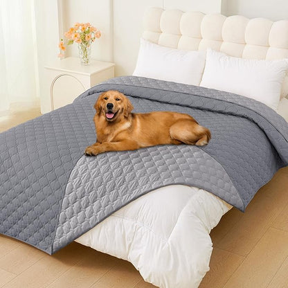 Smiry Waterproof Dog Bed Cover Blanket, Soft Reversible Pet Blanket, Washable Leakproof Cats Dogs Couch Cover for Sofa, Couch, Furniture (82x102 Inch, Grey/Light Grey)