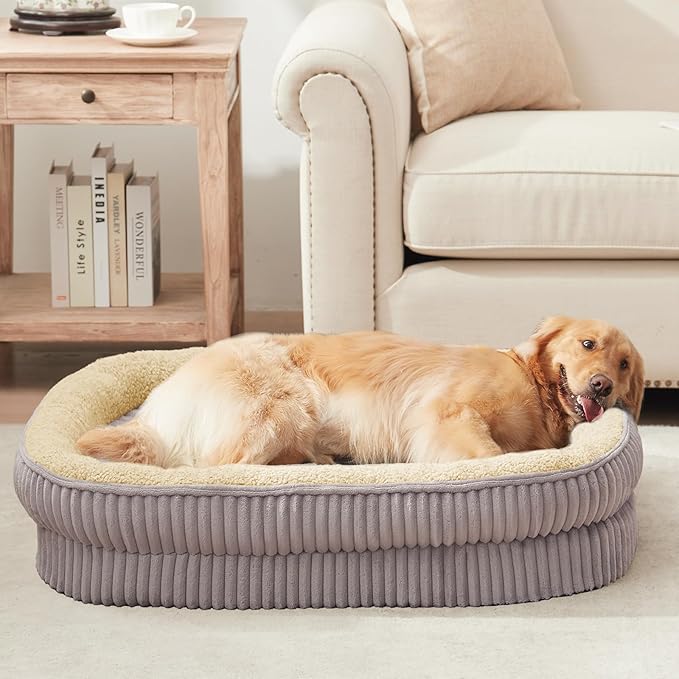 Orthopedic Dog Bed for Medium, Large Dogs Breeds, High Density Egg Crate Foam Dog Sofa Beds with Four Sided Bolster,Oval Kennel Bed, Pet Couch Bed,Removable Washable Cover& Non-Slip Bottom