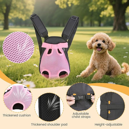 Inspack Dog Backpack Carrier/Cat Carrier, Adjustable Pet Front Carriers Travel Bag for Puppy Medium Dogs, Legs Out, Soft Ventilated Doggie Chest Carry Backpacks for Hiking/Camping, 7-11 lbs, Pink