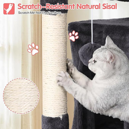 70in Cat Tree Cat Climbing Tower with Scratching Post, Cats House Perch Kitten Tree Condo Wood Playhouse, Pet Trees Tower for Indoor Cats, Dark Gray