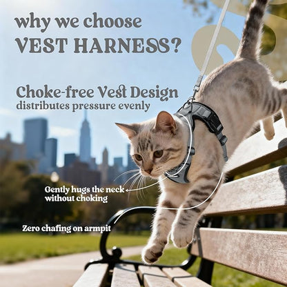 rabbitgoo Cat Harness and Leash for Walking, Escape Proof Soft Adjustable Vest Harnesses for Cats, Easy Control Breathable Reflective Strips Jacket, Grey, S