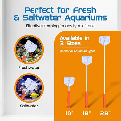 FLIPPER Platinum Stubby Hand Algae Scraper – Aquarium Glass & Acrylic Cleaner with Precision Scraper Blade, Fish Tank Cleaning Tool for Freshwater & Saltwater Aquariums (10” Rigid Shaft)