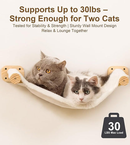 Cat Wall Hammock Set of 3, Wall Shelves with 1 Floating Fabric Hammock, 2 Cat Ladders with 4 Steps Each, Wall Mounted Bed Furniture & Climber for Large Cats