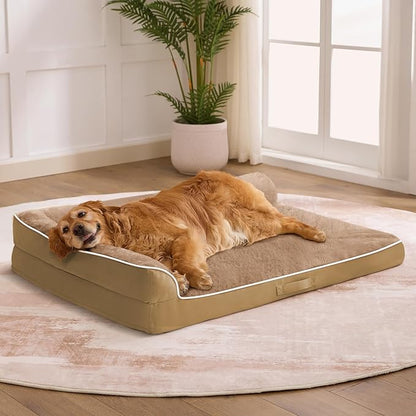 Dog Bed Large Sized Dogs, Orthopedic Dog Bed for Large Dogs, Waterproof Pet Bed with Washable Removable Cover, L-Shaped Pet Couch with Portable Handle 36"x27"x6.5", Camel