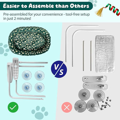 L&W BROS. 2-Pack Foldable Cat Window Perches with Christmas Cushion Bed – Easy to Assemble Cats Hammock for Window, Warm Indoor Cat Beds for Large Cats, Edition(L 2Pc)
