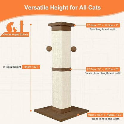 Cat Scratching Post 33 Inch Nature Sisal Cat Scratch Post for Indoor Cats, Large Cat Scratcher Protect Your Furniture, for All Breeds Brown
