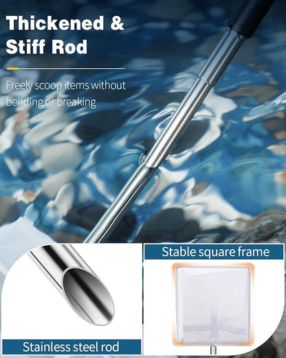 Pawfly Aquarium Shrimp Net 3 Inch Tiny Fish Tank Net with Extendable Stainless Steel Handle Soft Square Fine Net Mesh for Shrimp Baby Fish Food Residue Debris Skimming Net for Fish Tanks & Small Ponds