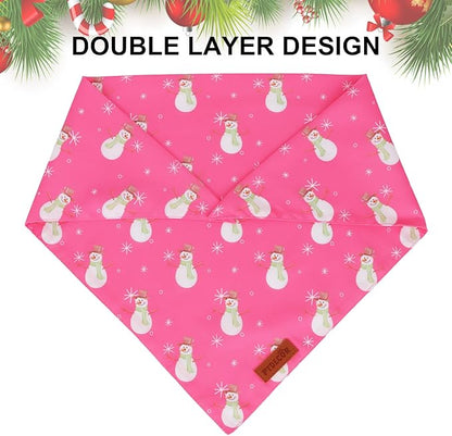 PTDECOR Christmas Dog Bandana, Santa Snowman Design Reversible Holiday Pet Scarf, Pink Triangle Fit Female Christmas Bandanas for Extra Large Dogs (X-Large)
