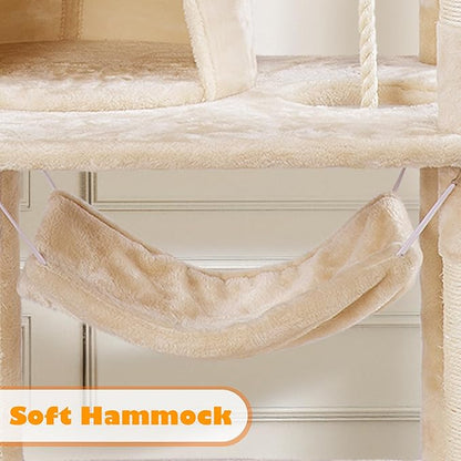 Topeakmart 62.2 inches Cat Tree with Double Condos, Scratching Posts & Hammock, Kitty Activity Tree Center Kitten Play House