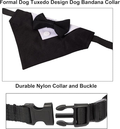 ADOGGYGO Formal Dog Tuxedo, Wedding Dog Collar with Bow Tie, Adjustable Pet Wedding Collar Bandana for Small Medium Large Dogs (Medium, Black)