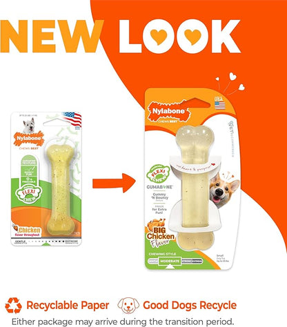 Nylabone Original Bone Flexi Chew Toy for Dogs, Flexible Dog Toys for Moderate Chewers, Chicken Flavor, Small, 1 Count