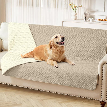 hyha Waterproof Dog Blanket, Soft Pet Bed Blankets, Waterproof Sofa Couch Cover for Dogs Washable, Reversible Pet Couch Covers for Sofa Furniture (52x82 Inch, Taupe/Beige)